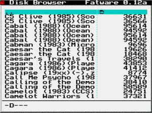 Disk Browser menu from the DivIDE hardware, running on a real Spectrum. Click the picture for a bigger view