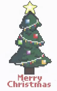 Picture of a Christmas tree in pixel art.