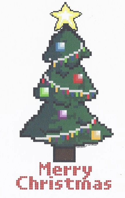 Picture of a Christmas tree in pixel art.